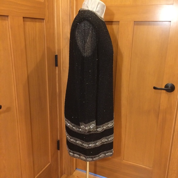 VTG Black Silk Beaded Sheath Dress XL Great Cond - Picture 7 of 15
